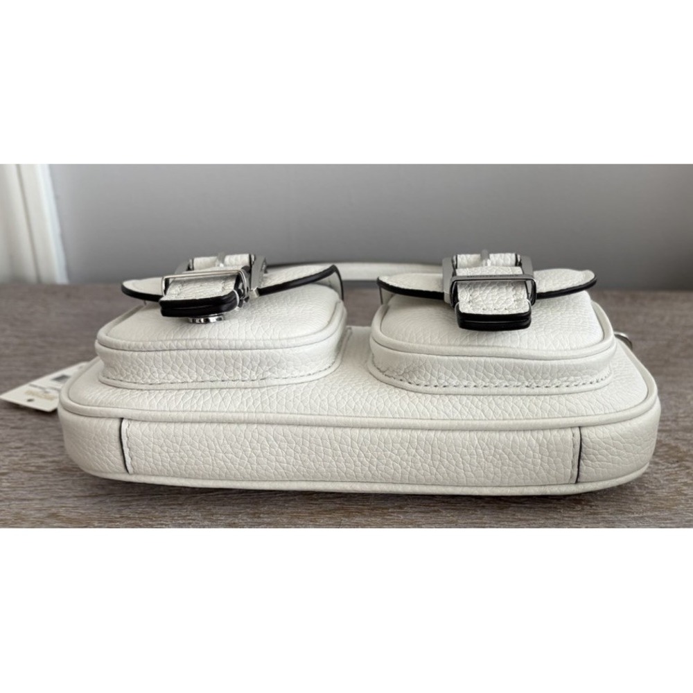 NEW Michael Kors Zoe Small Convertible Pouchette White Pebbled Leather Purse Bag - Picture 12 of 16
